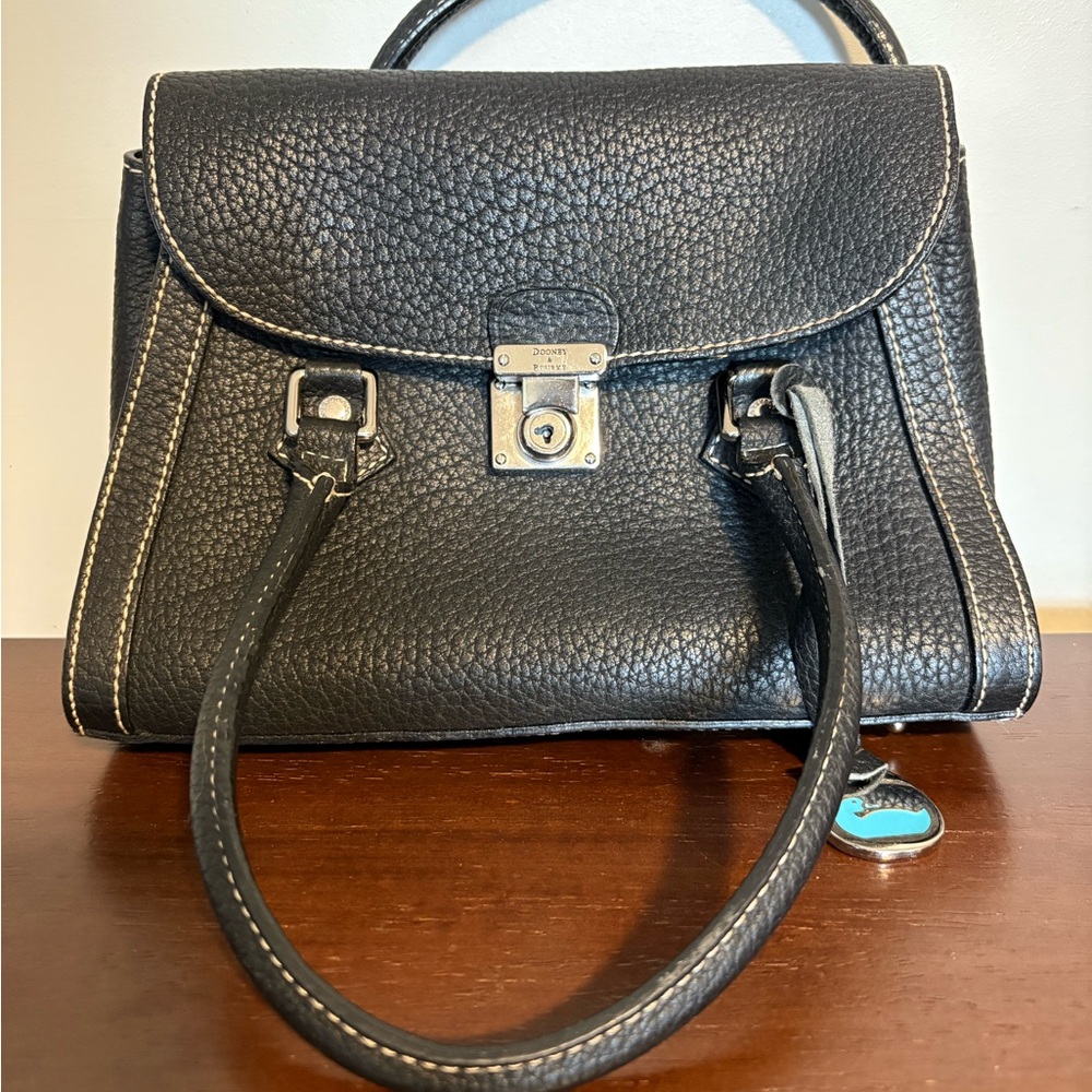 Dooney & Bourke Black Pebbled Leather Top-Handle Satchel with Contrast Stitching